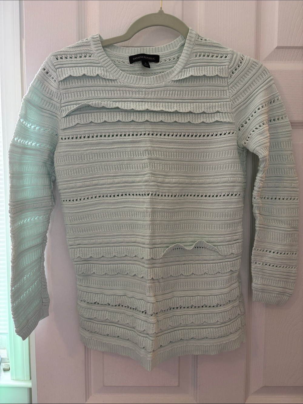 Banana Republic Mint Scalloped Open-Knit Crewneck Sweater
